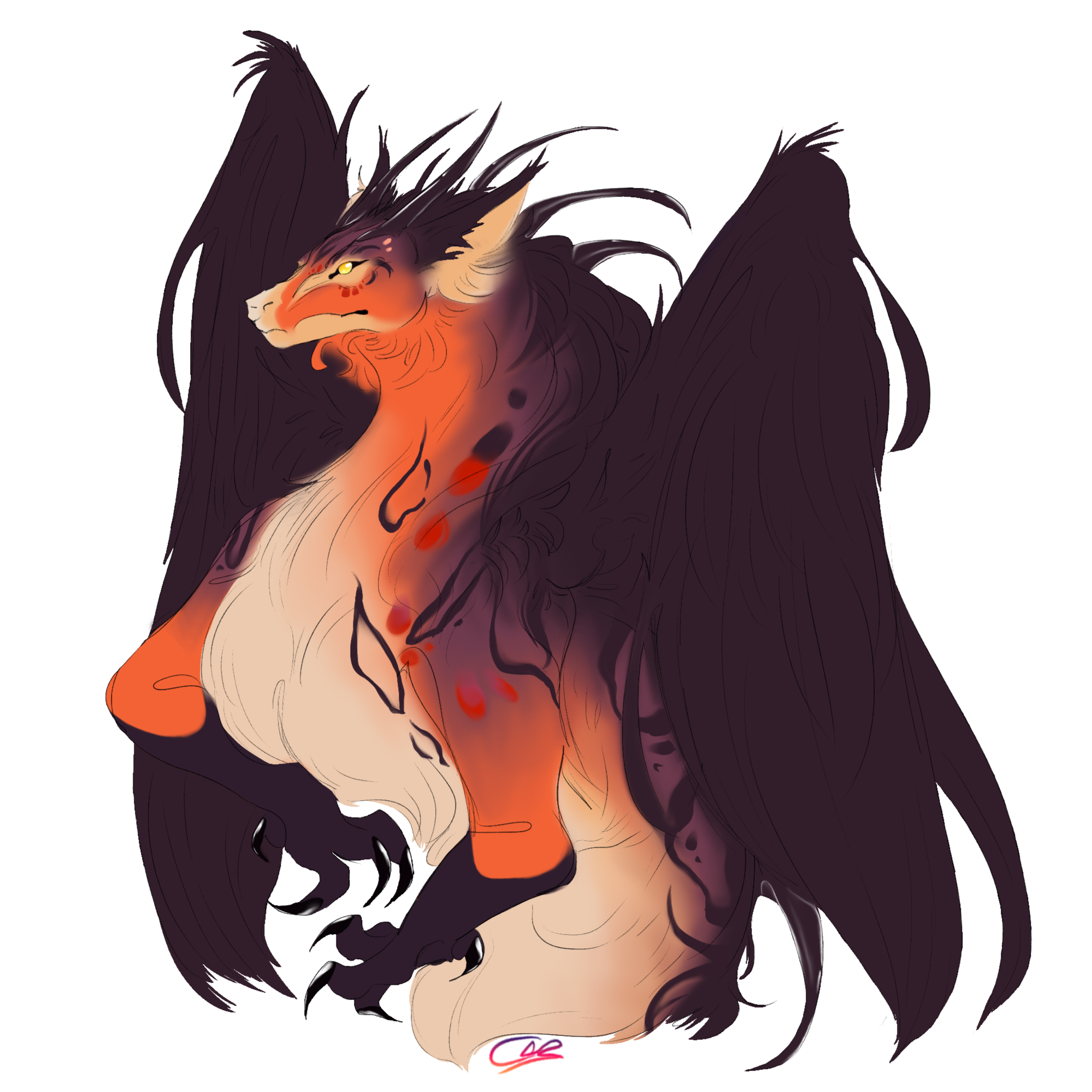 halfbody illustration of a feathered dragon